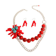 Load image into Gallery viewer, Red and Silver Coral Necklace
