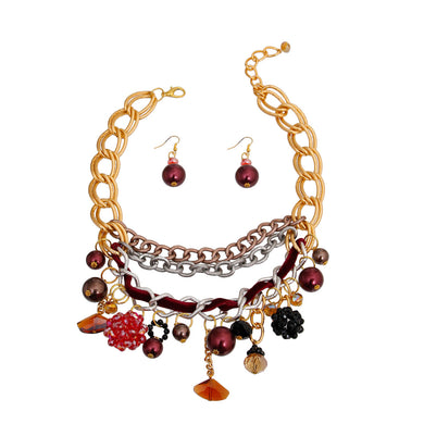 Red Charm Layered Chain Necklace