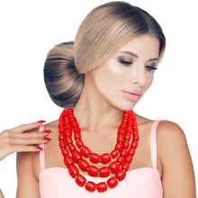 Load image into Gallery viewer, Red Cylinder Bead Necklace
