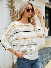 Cargar imagen en el visor de la galería, Eyelet Striped Round Neck Knit Top
