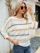 Load image into Gallery viewer, Eyelet Striped Round Neck Knit Top
