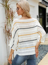 Load image into Gallery viewer, Eyelet Striped Round Neck Knit Top
