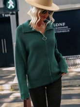 Load image into Gallery viewer, Rib-Knit Zip Up Collared Cardigan

