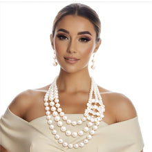 Load image into Gallery viewer, Timeless Opulence: Cream Pearl Layered Necklace Set with Crystal Infinity Ring
