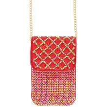 Load image into Gallery viewer, Red Quilted Rhinestone Cellphone Bag
