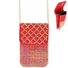 Load image into Gallery viewer, Red Quilted Rhinestone Cellphone Bag
