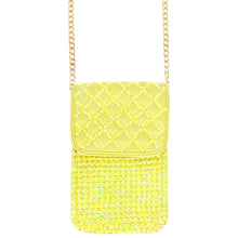 Load image into Gallery viewer, Yellow Quilted Rhinestone Cellphone Bag
