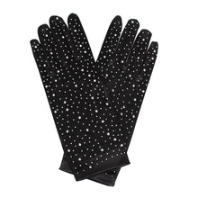 Load image into Gallery viewer, Gloves Black Rhinestone Satin Bridal for Women
