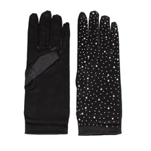 Load image into Gallery viewer, Gloves Black Rhinestone Satin Bridal for Women

