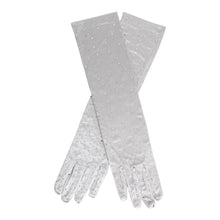 Cargar imagen en el visor de la galería, Gloves Long Silver Stone Satin Bridal for Women
