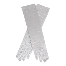 Load image into Gallery viewer, Gloves Long Silver Stone Satin Bridal for Women
