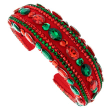 Load image into Gallery viewer, Designer Green Red Crystal Padded Headband

