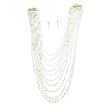 Load image into Gallery viewer, Pearlescent Cascade: 10-Strand Long Cream Necklace Set

