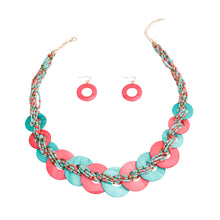 Load image into Gallery viewer, Turquoise and Coral Bead Disc Necklace
