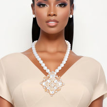 Load image into Gallery viewer, Pearl Necklace Cream Crystal Pendant Set for Women
