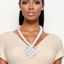 Load image into Gallery viewer, Pearl Necklace White Crystal Pendant Set for Women
