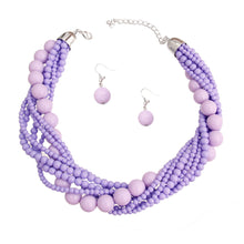 Load image into Gallery viewer, Silver and Lavender Bead Twisted Necklace Set
