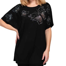 Cargar imagen en el visor de la galería, Bat Wing Sleeve T-Shirt Black Butterfly for Women
