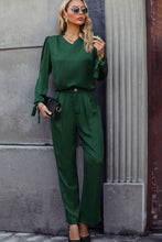 Load image into Gallery viewer, V-Neck Long Sleeve Top and Wide Leg Pants Set
