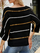 Load image into Gallery viewer, Eyelet Striped Round Neck Knit Top
