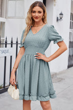 Load image into Gallery viewer, Swiss Dot Frill Trim Flounce Sleeve V-Neck Dress
