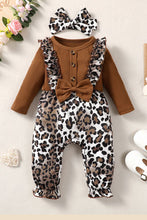 Load image into Gallery viewer, Leopard Bow Round Neck Long Sleeve Jumpsuit

