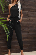 Load image into Gallery viewer, Drawstring Waist One-Shoulder Jumpsuit with Pockets
