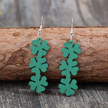 Load image into Gallery viewer, Lucky Clover Wooden Dangle Earrings
