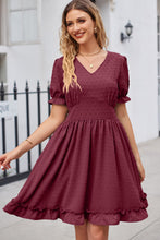 Load image into Gallery viewer, Swiss Dot Frill Trim Flounce Sleeve V-Neck Dress
