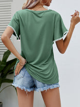 Load image into Gallery viewer, Pom-Pom Trim Flutter Sleeve Round Neck Tee
