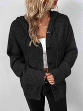 Cargar imagen en el visor de la galería, Button Up Drawstring Long Sleeve Hooded Cardigan
