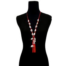 Load image into Gallery viewer, Red String and Cowrie Shell Long Tassel Necklace
