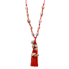Load image into Gallery viewer, Red String and Cowrie Shell Long Tassel Necklace

