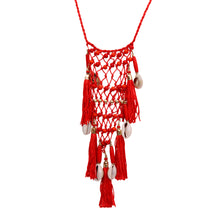 Load image into Gallery viewer, Red Braided String and Cowrie Shell Long Tassel Necklace
