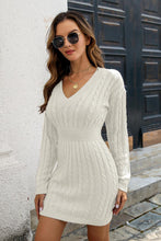 Cargar imagen en el visor de la galería, Cable-Knit V-Neck Long Sleeve Mini Sweater Dress
