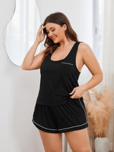 Cargar imagen en el visor de la galería, Conjunto de camiseta sin mangas con espalda nadadora y pantalón corto con ribete en contraste de talla grande
