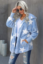 Load image into Gallery viewer, Star Open Front Fuzzy Hooded Jacket with Pockets
