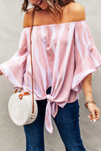 Load image into Gallery viewer, Striped Tie Front Flounce Sleeve Blouse
