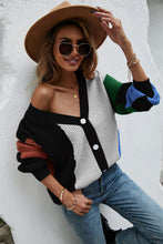 Load image into Gallery viewer, Contrast Button Front V-Neck Cardigan
