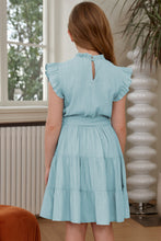 Load image into Gallery viewer, Frill Trim Tie Belt Tiered Dress

