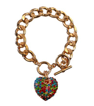 Load image into Gallery viewer, Multi Color Rhinestone Heart Toggle Bracelet
