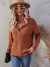 Load image into Gallery viewer, Rib-Knit Zip Up Collared Cardigan
