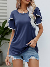 Load image into Gallery viewer, Pom-Pom Trim Flutter Sleeve Round Neck Tee
