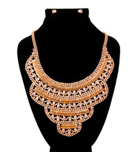 Load image into Gallery viewer, Gold and Rhinestone Layered Bib Necklace Set
