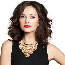 Load image into Gallery viewer, Gold and Rhinestone Layered Bib Necklace Set
