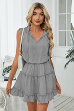 Load image into Gallery viewer, Frill Trim Tie Neck Sleeveless Mini Dress
