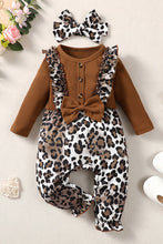 Load image into Gallery viewer, Leopard Bow Round Neck Long Sleeve Jumpsuit
