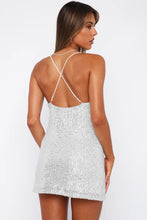 Load image into Gallery viewer, Cowl Neck Contrast Sequin Sleeveless Mini Dress
