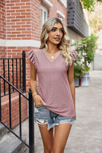 Cargar imagen en el visor de la galería, Eyelet Flutter Sleeve Scalloped V-Neck Top
