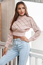 Cargar imagen en el visor de la galería, Openwork Plaid Round Neck Cropped Sweater
